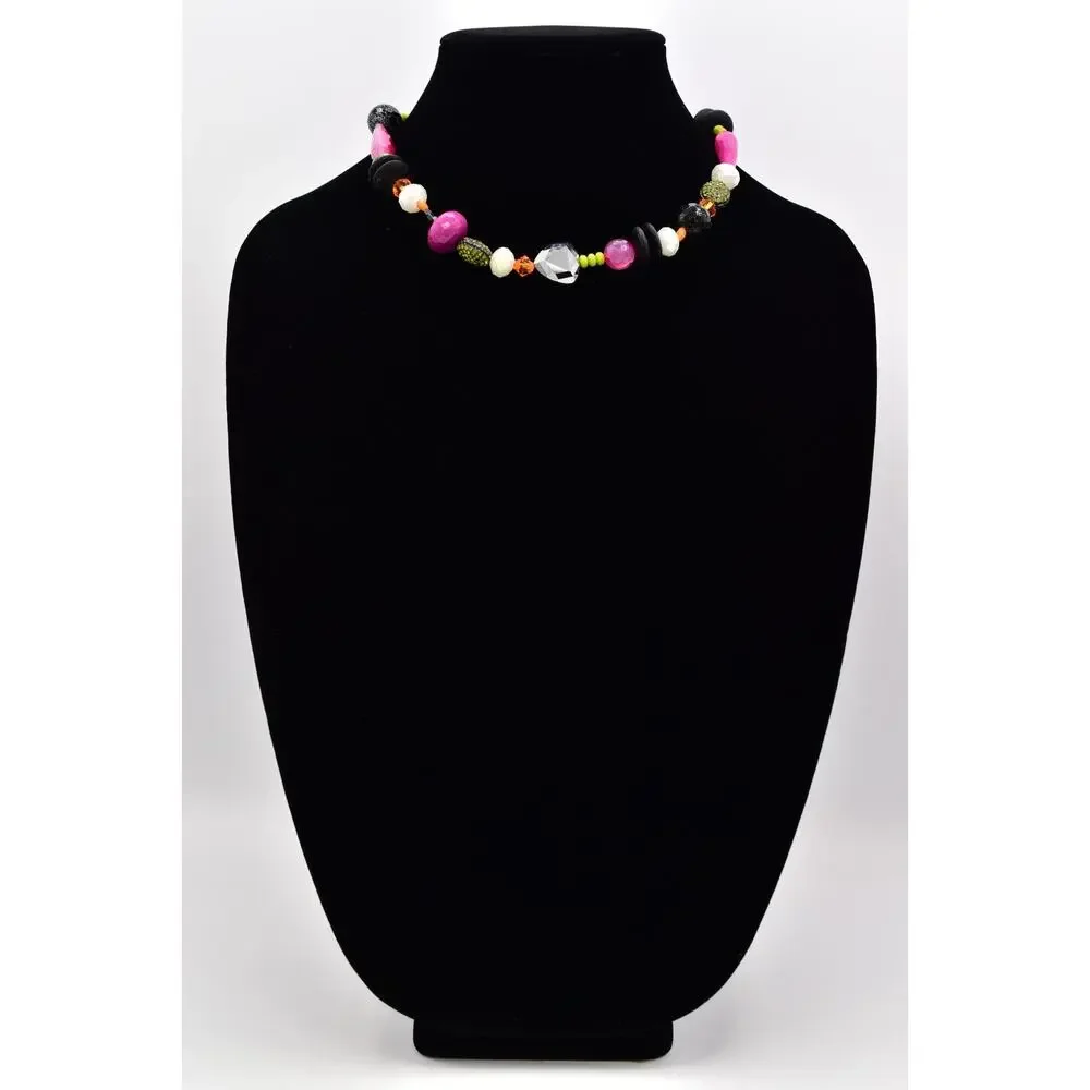Vintage Glass Beaded Collar Necklace Crystal Purple Orange Black Halloween BinBL